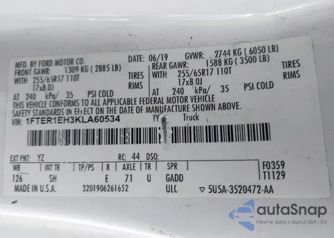 2019 Ford Ranger Xl from USA, damaged, VIN 1FTER1EH3KLA60534